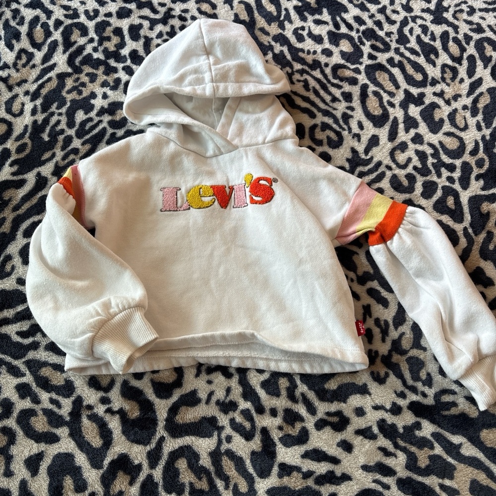 Levi's White Girls' Hoodie with Pink, Yellow & Orange Logo